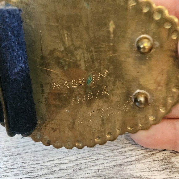 Golden Hands Lee Bernay Vintage Belt Brass Enamel Buckle Suede Belt Boho Hippie - Picture 6 of 8